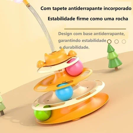 Torre interativa de três andares para gatos