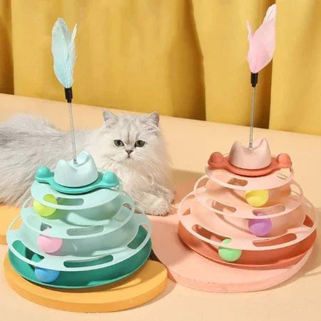 Torre interativa de três andares para gatos