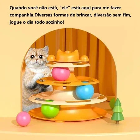 Torre interativa de três andares para gatos