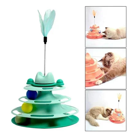 Torre interativa de três andares para gatos
